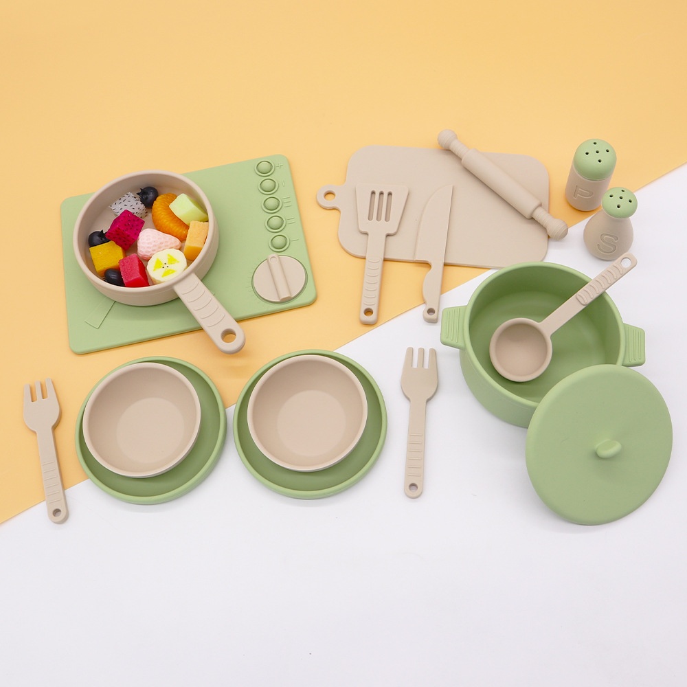 Toys Kids Hot Selling New Children's Educational Pretend Play Toys Set Unisex Realistic Silicone Tableware Mini Kitchen Toys