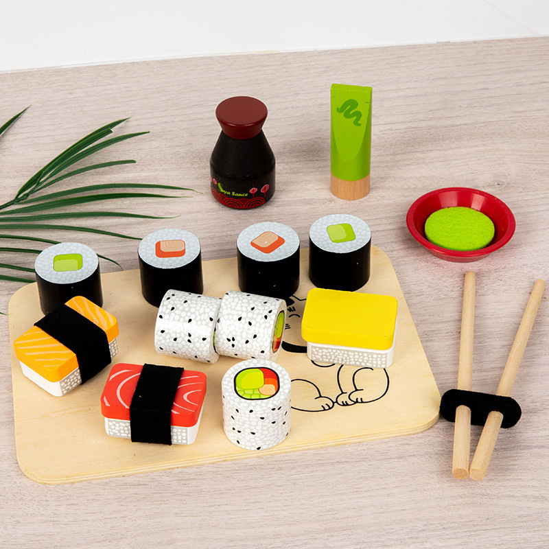 Children Role Play Toy Pretend Wooden Sushi Food Play Set Kids Early Education Wooden Kitchen Toy