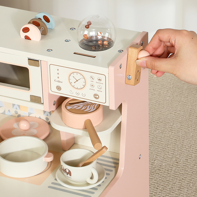 All-In-One Children's Wooden Kitchen Stove &amp; Coffee Machine Toy Set Eco-friendly Non-toxic Includes Utensils For Cooking