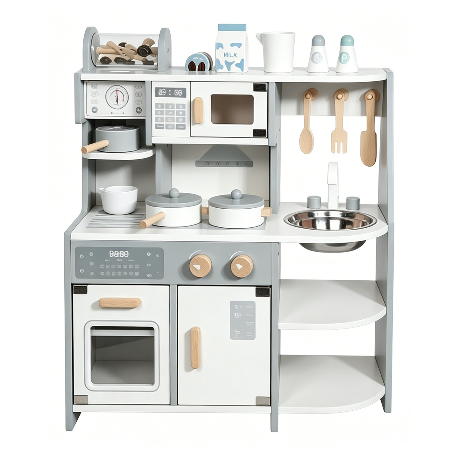 Hot Selling Children's Simulation Role Play Grey Kitchen Set Game Educational Pretend Cooking Learning Playing Toys for Kids