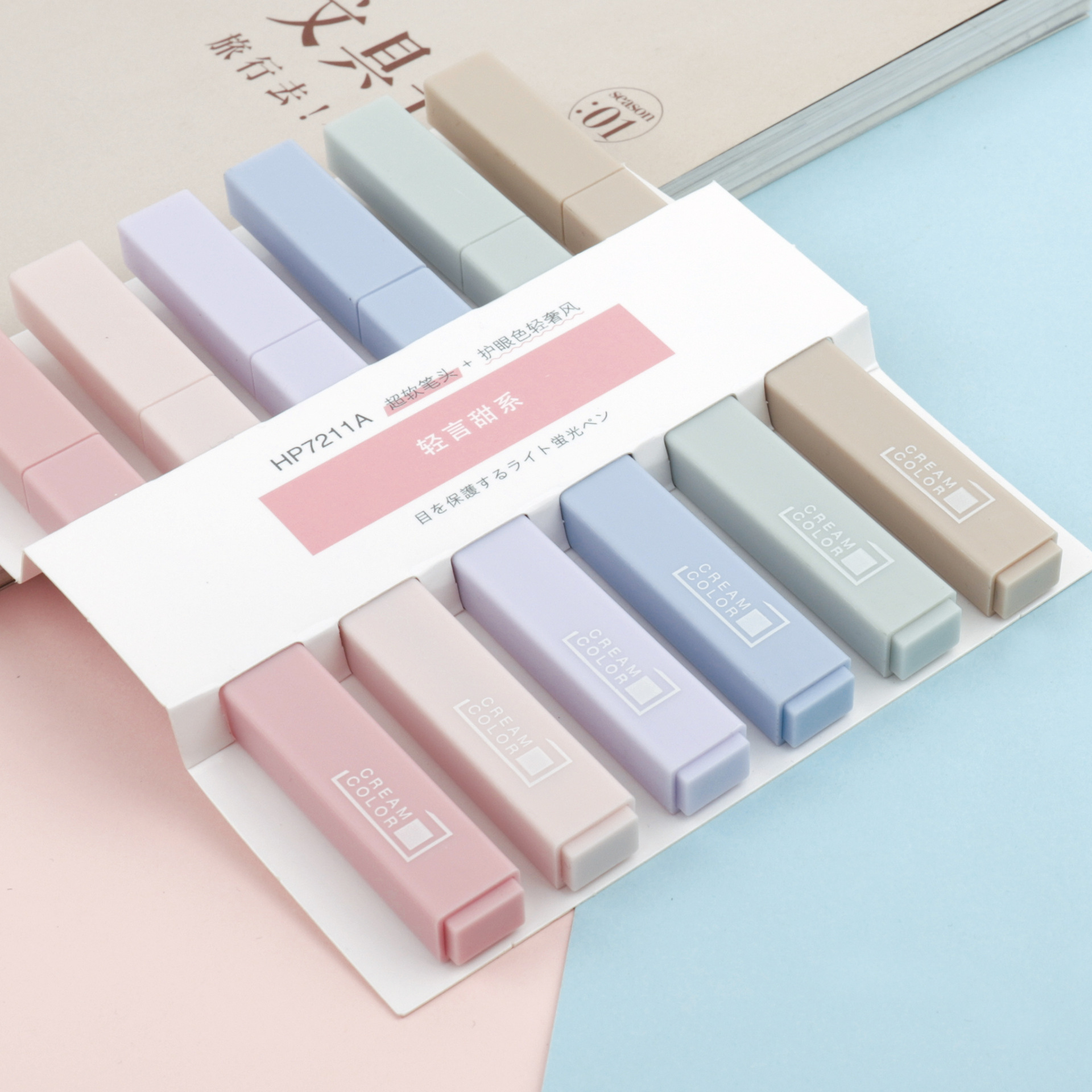 China Oem Custom Cheap Highlighter Rectangular Marker Low Moq Macaron Pastel Colors Highlighter Pen Set