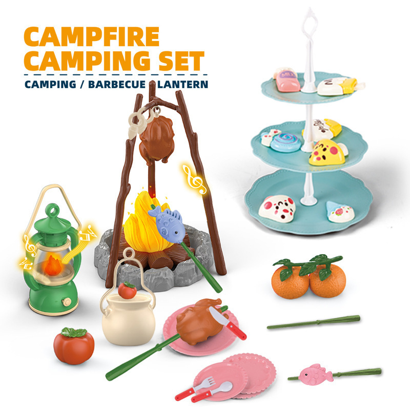 Pretend Toys 44pcs Kids Simulation Camping with Lights Sound Effects Outdoor Adventure Tools Set Toys Kids Educational Toy