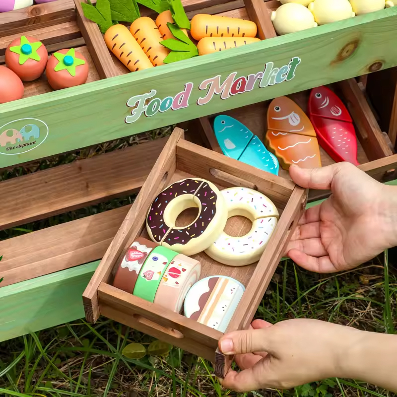NEW Outdoor Wooden Kitchen Toys Set Vegetable Fruit Stall High-quality Cedar Wood Rain Sun Resistant Children's Pretend Play Toy