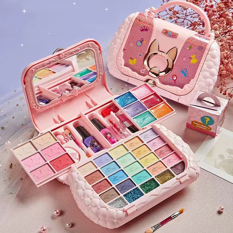 Children's Playhouse Portable Beauty Makeup Set Washable Girl Birthday Gift Princess Handheld Box Cosmetics Toy