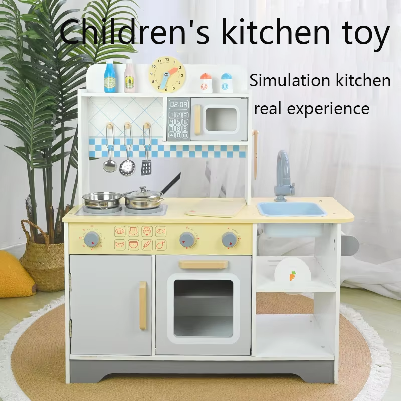 New Preschool Children's Wooden Role Play Simulation Kitchen Set Game Educational Pretend Cooking Food Gift Toys For Children CE