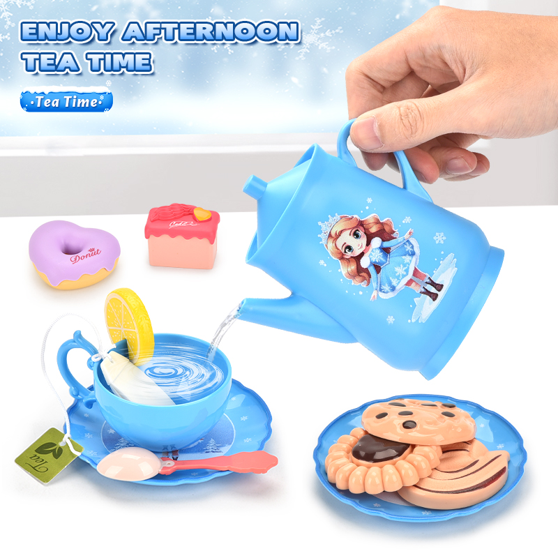 Toddlers Educational Food Pretend Role Play Set Plastic Abs Material Snow Princess Tea Party Time Dessert Kids Birthday Gifts