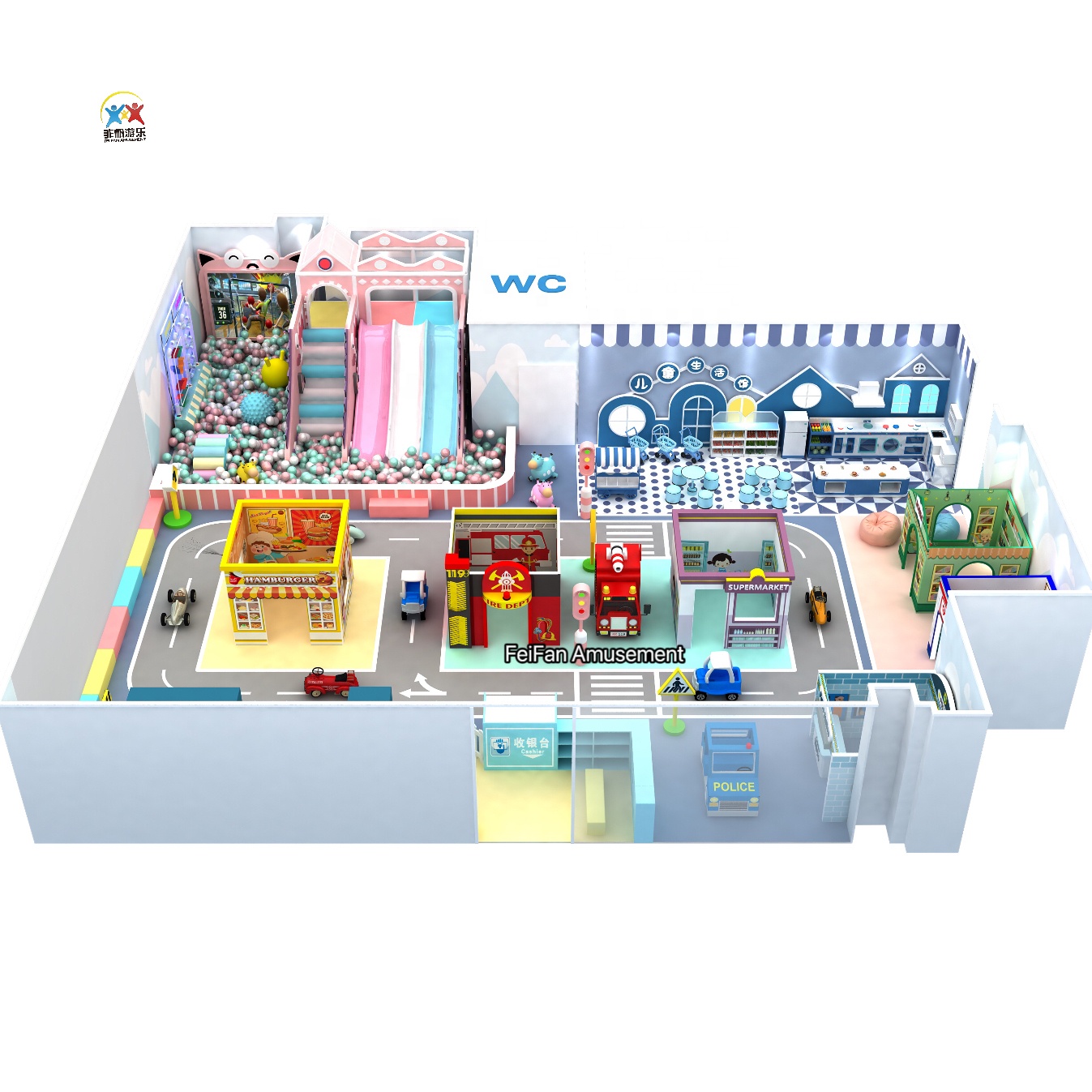 Custom Kids Role Play Town | Indoor Pretend Play City for Toddlers, Amusement Park &amp; Daycare