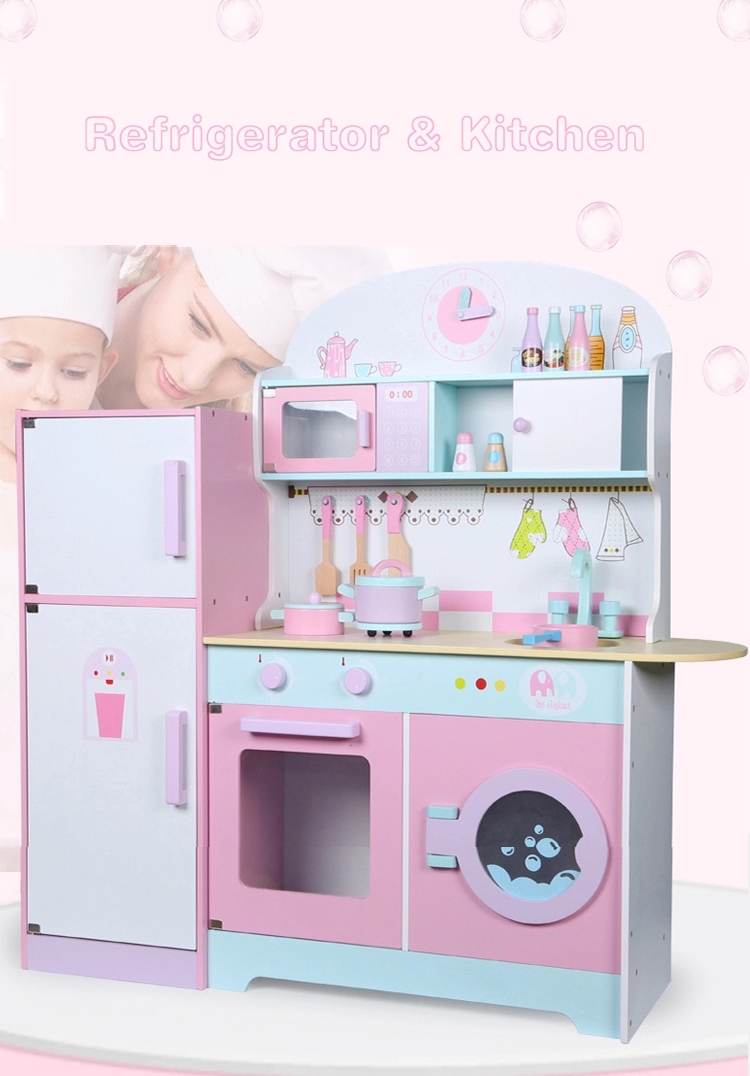 Wooden Simulation Kitchen Toys Wooden Fridge Pretend Game Toy