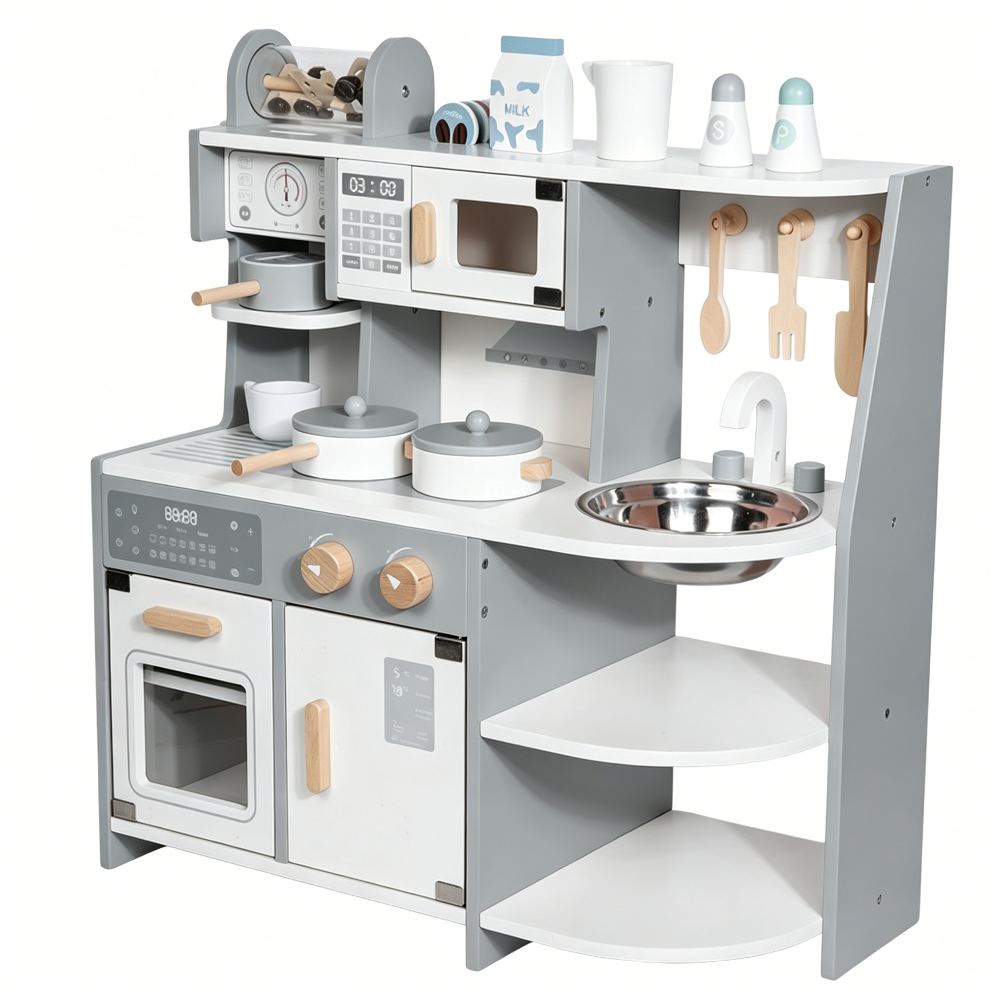 Hot Selling Children's Simulation Role Play Grey Kitchen Set Game Educational Pretend Cooking Learning Playing Toys for Kids