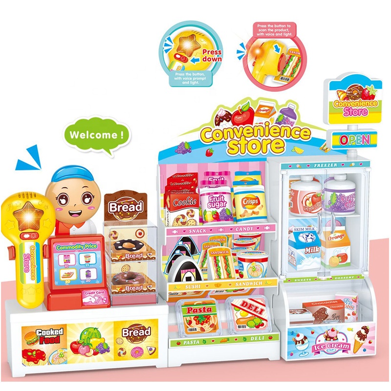Children's Plastic Playhouse Toy Mini Supermarket Shopping Pretend Play Convenience Store Simulation-Juguetes De Cocina