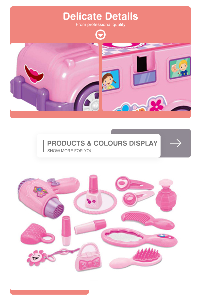 Play Fashion Cosmetic Bus Pretend Girls Toys Beauty Set Pretend Make-up Kit Toys for Girl