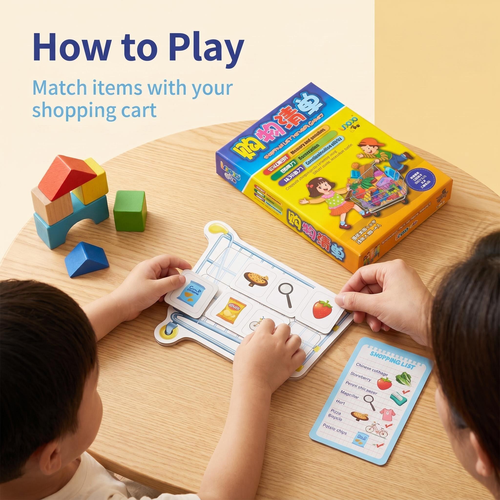 Kids Shopping List Themed Educational Game Interactive Memory Matching Toy for Preschool Children Skill Development