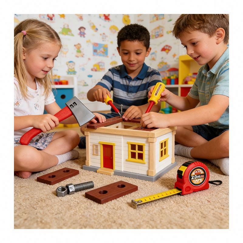Interactive Construction Tool Toys Set Wooden Workbench Toolbox Engineer Drill Pretend Play Learning Development Activity Toy