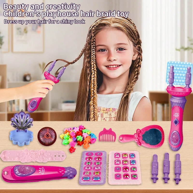 Hair Salon Beauty Fashion Set Pretend Play Preschool Juguetes Kids Makeup Kit Electric Braider Toys Hair Gem Machine With Mirror