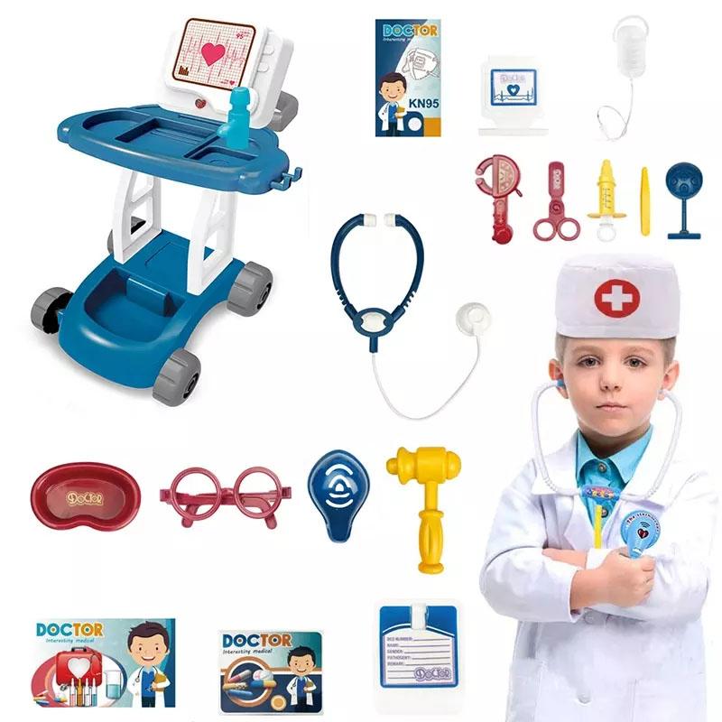 Medical Trolley Toy Set Educational Pretend Play Simulated Little Doctor Fun Doctor Set Kids Toy with Music and Light