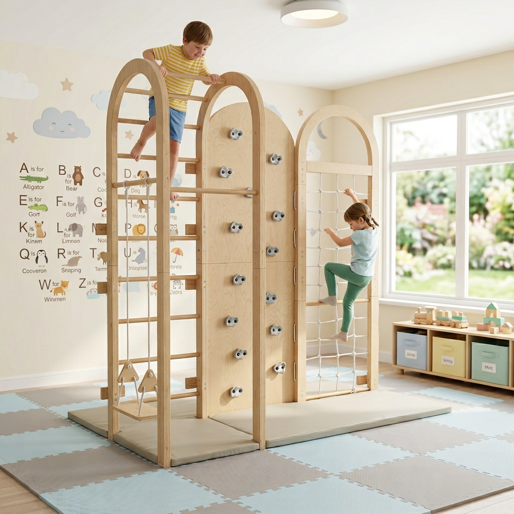 Montessori Style Toddler Wooden Climber Play Set Playground Indoor Climbing And Slide Play