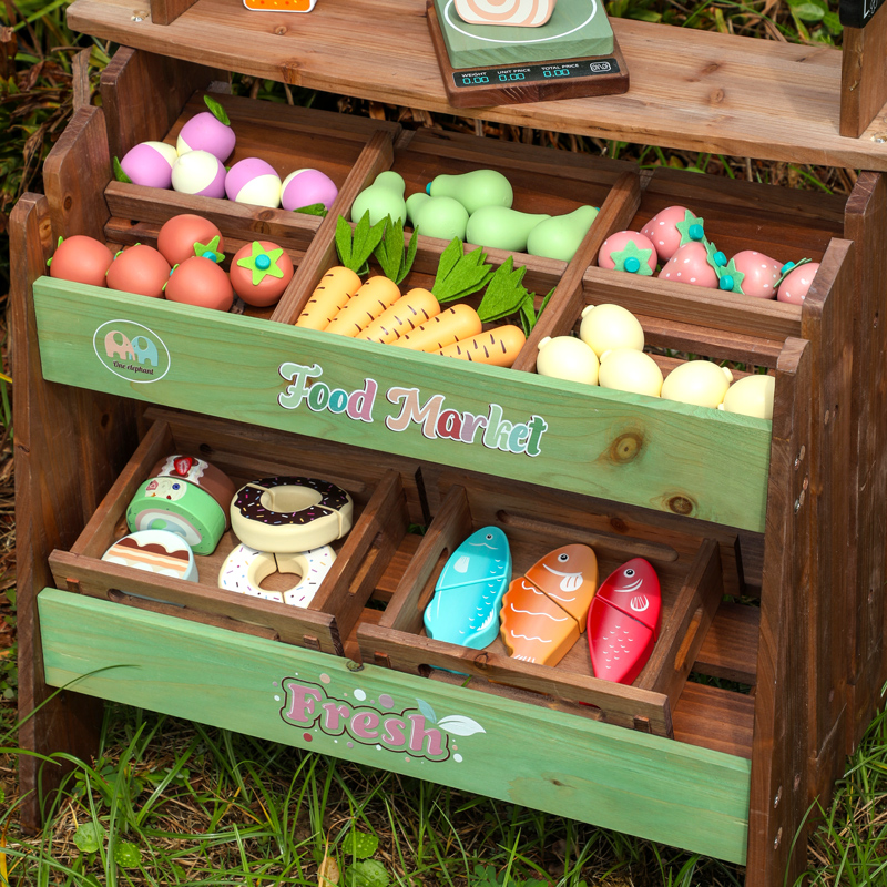 CE CPC Wooden Play Set Interactive Role-Playing Mud Grocery Stand Pretend Play Toy Outdoor Market Stand Mud Kitchen