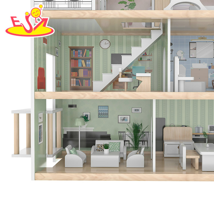 Pretend Role Play Educational Toy Villa Dollhouse with Elevator Dollhouse Play Set with Furnitures for Children W06A470