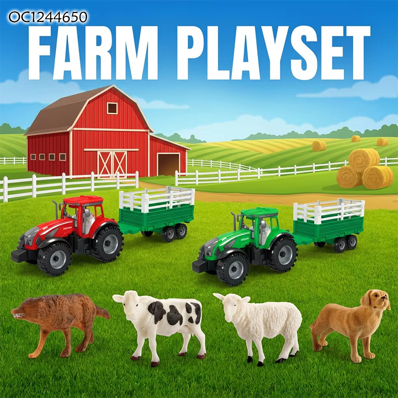 Newest Pretend Play Plastic Model Mini Farm Animals Tractor Toy Set for Kids