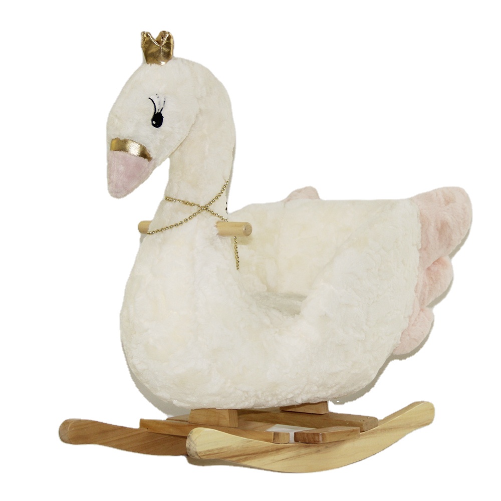 Custom Stuffed Baby Wooden Rocking Chair Rocking Swan Plush Toy Rocking Horse Toy