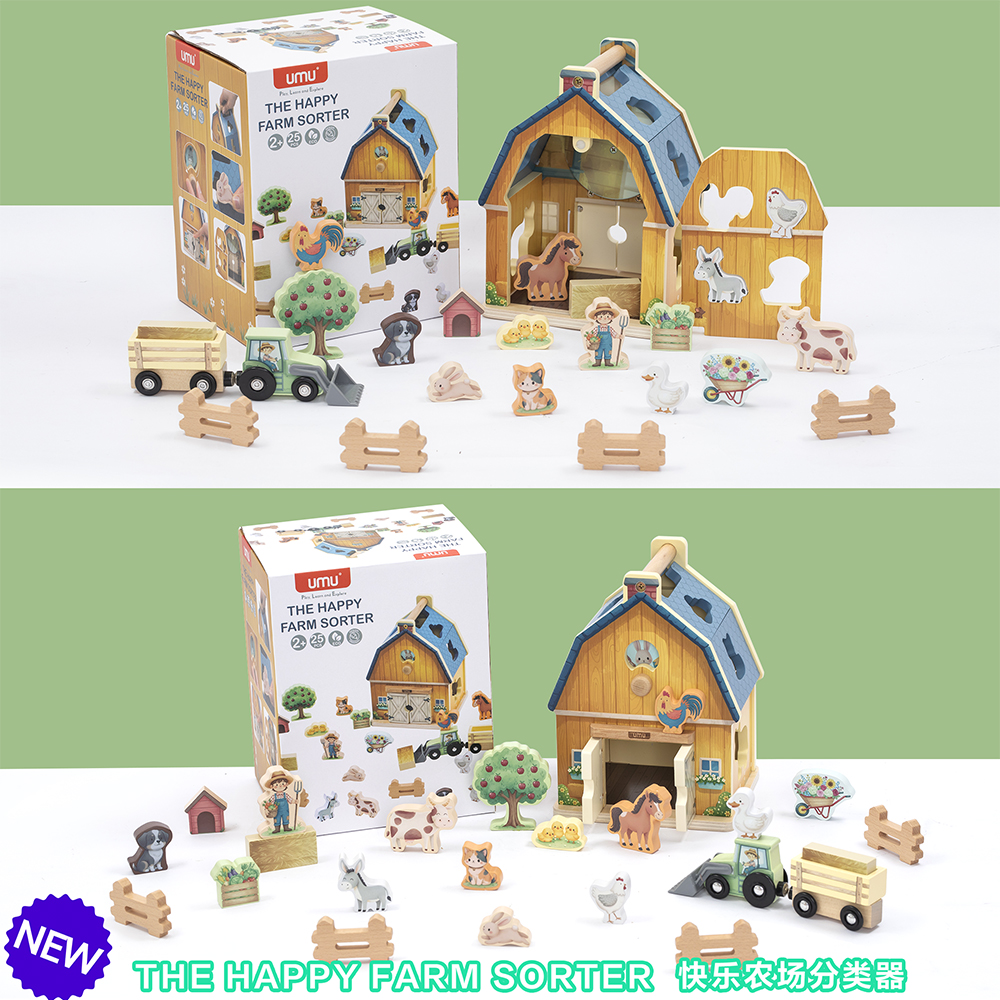 Happy Farm Wooden Scene Toy Children's Farm Assembly Pretend Play Educational Toy Animal Farm Cognition Enlightenment Gift