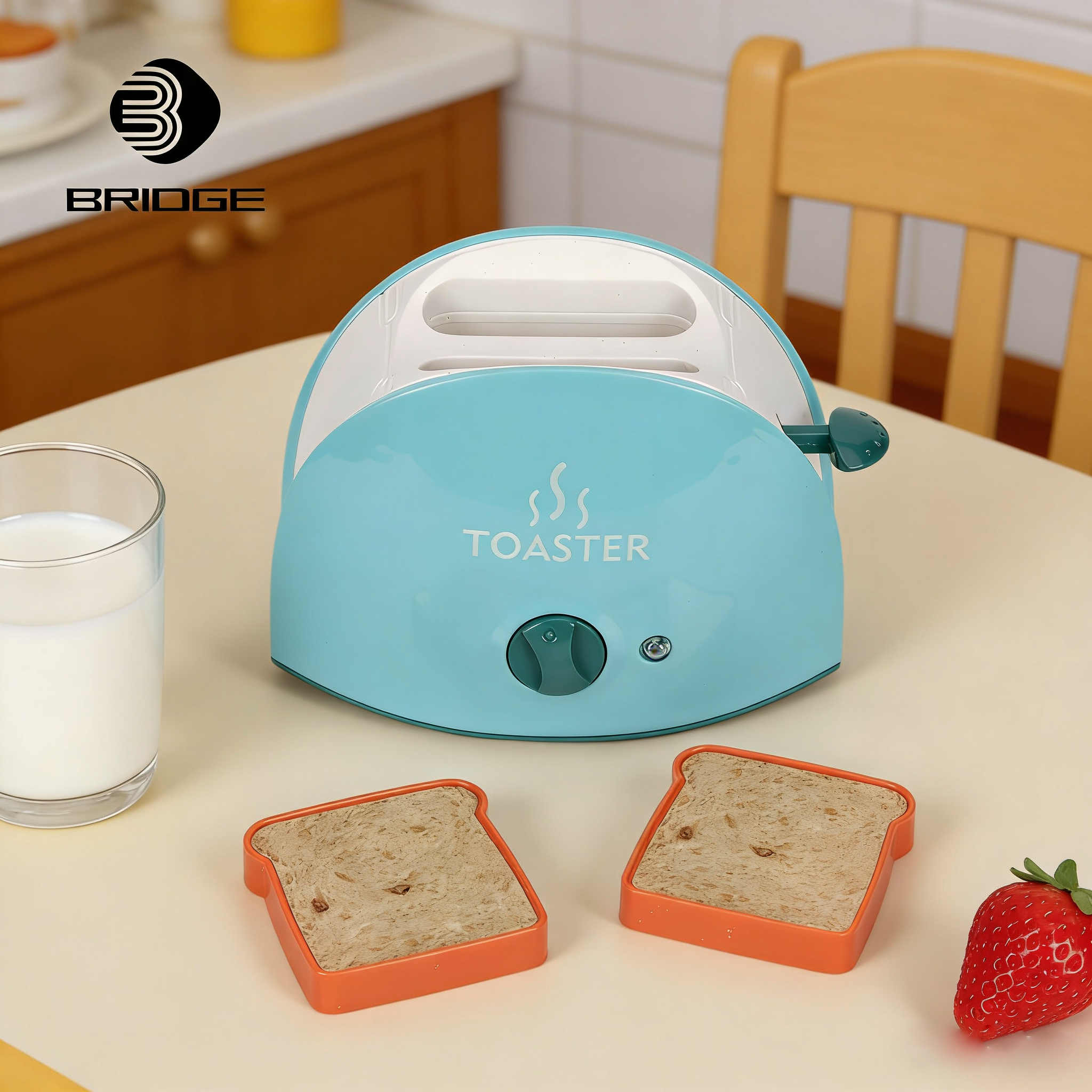 Bridge Home Plastic Kids Pretend Play Kitchen Bread Maker Toy Lights Educational Cooking Set for Toddlers Girls Boys Alkaline AA