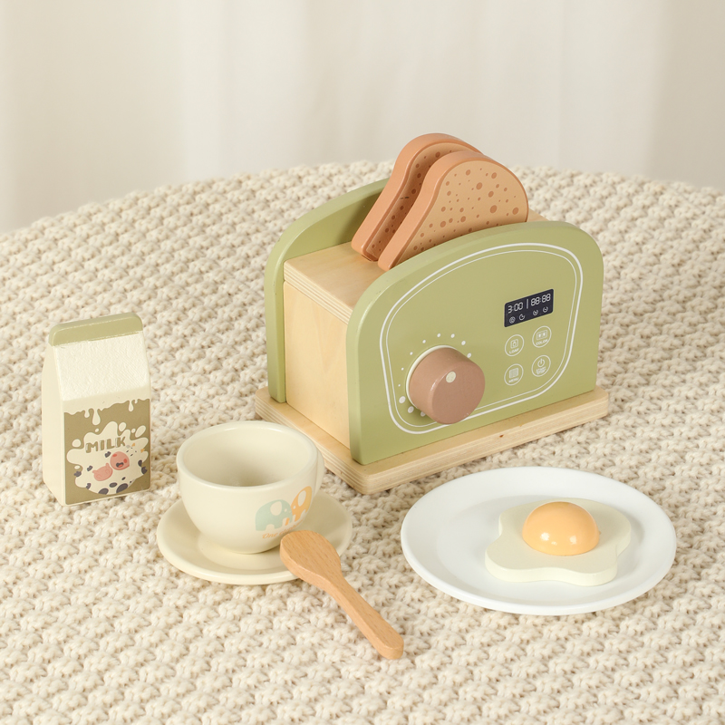 Wooden Kitchen Toys Coffee Maker Blender Bread Maker Set Kids Role Play Montessori Educational Pretend Simulation Food Learning
