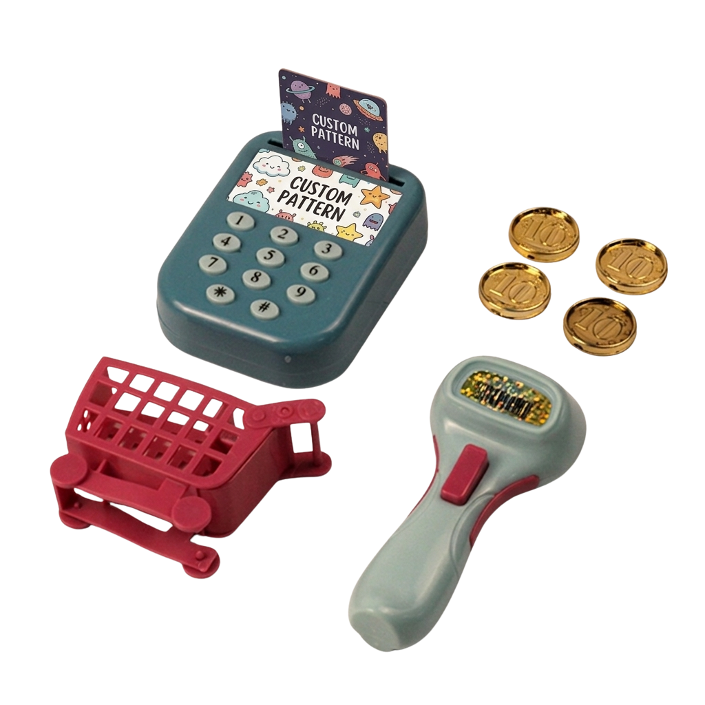 Kids Pretend Play Supermarket Checkout Play Toy Set Cash Register Shopping Cart Scanner Educational Role Play Promotional Gift