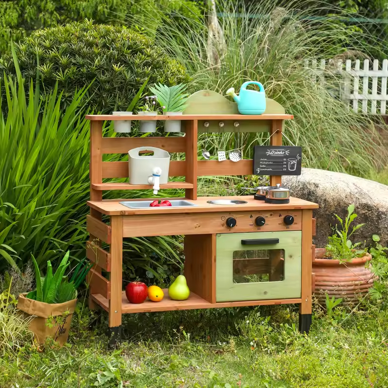 New Design Wooden Educational Cooking Pretend Play Toy Kitchen Toys Mud Kitchen Kids Outdoor Wood Kitchen Set For Kids Girl