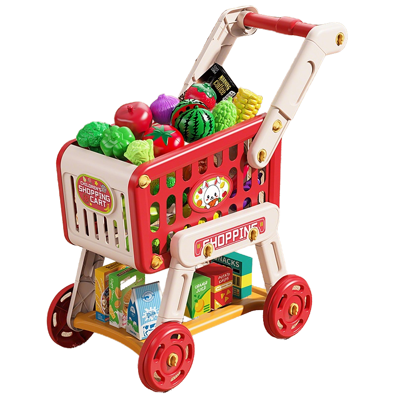 Hotsale Kids Play Plastic Shopping Trolleys with Vegetables Fruits Supermarket for Boys Girls Pretend Play Shopping Cart Toy Set