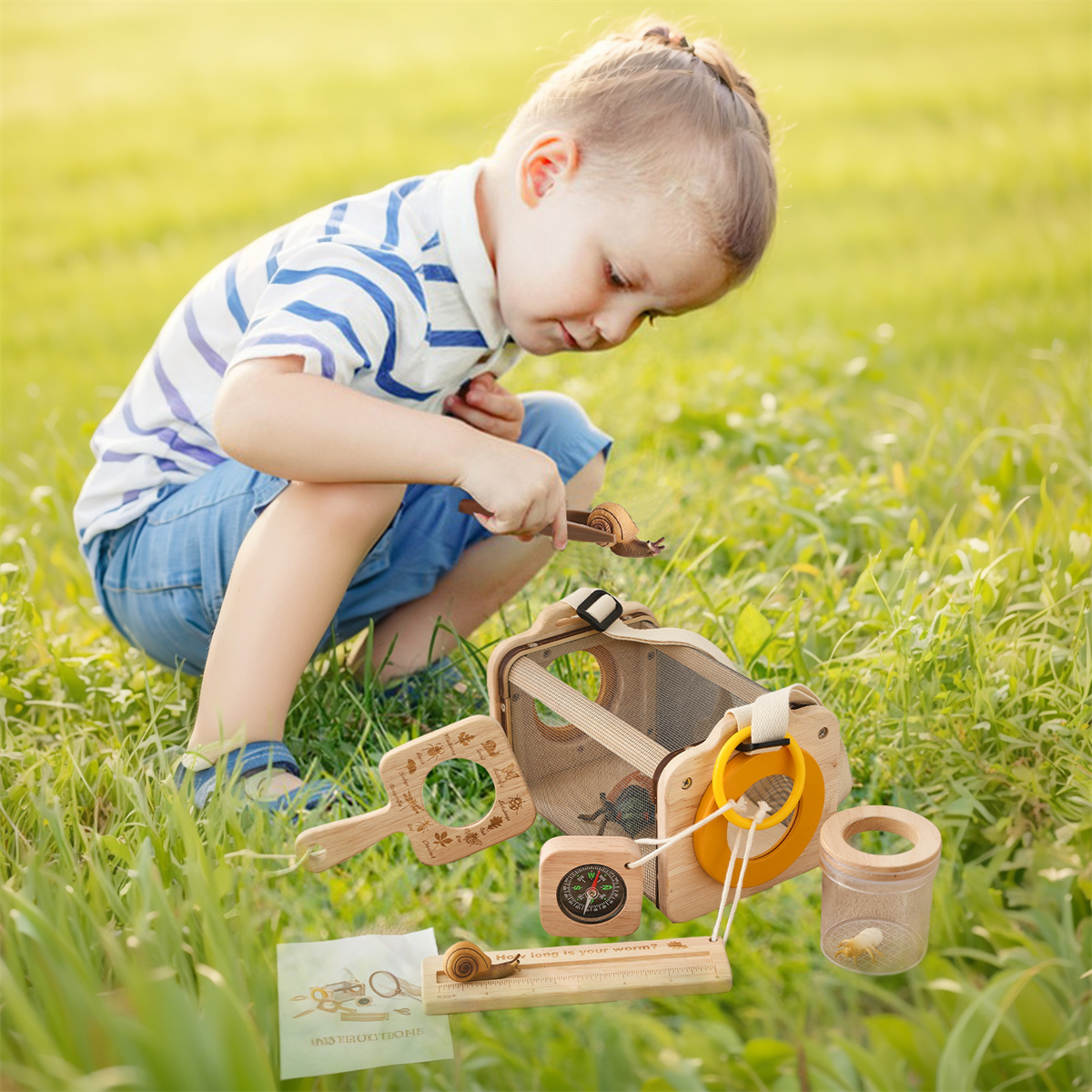 Wooden Bug Catching Kit Outdoor Adventure Toys Kids Montessori Toys Preschool Early Learning Educational Toys for Baby Toddlers