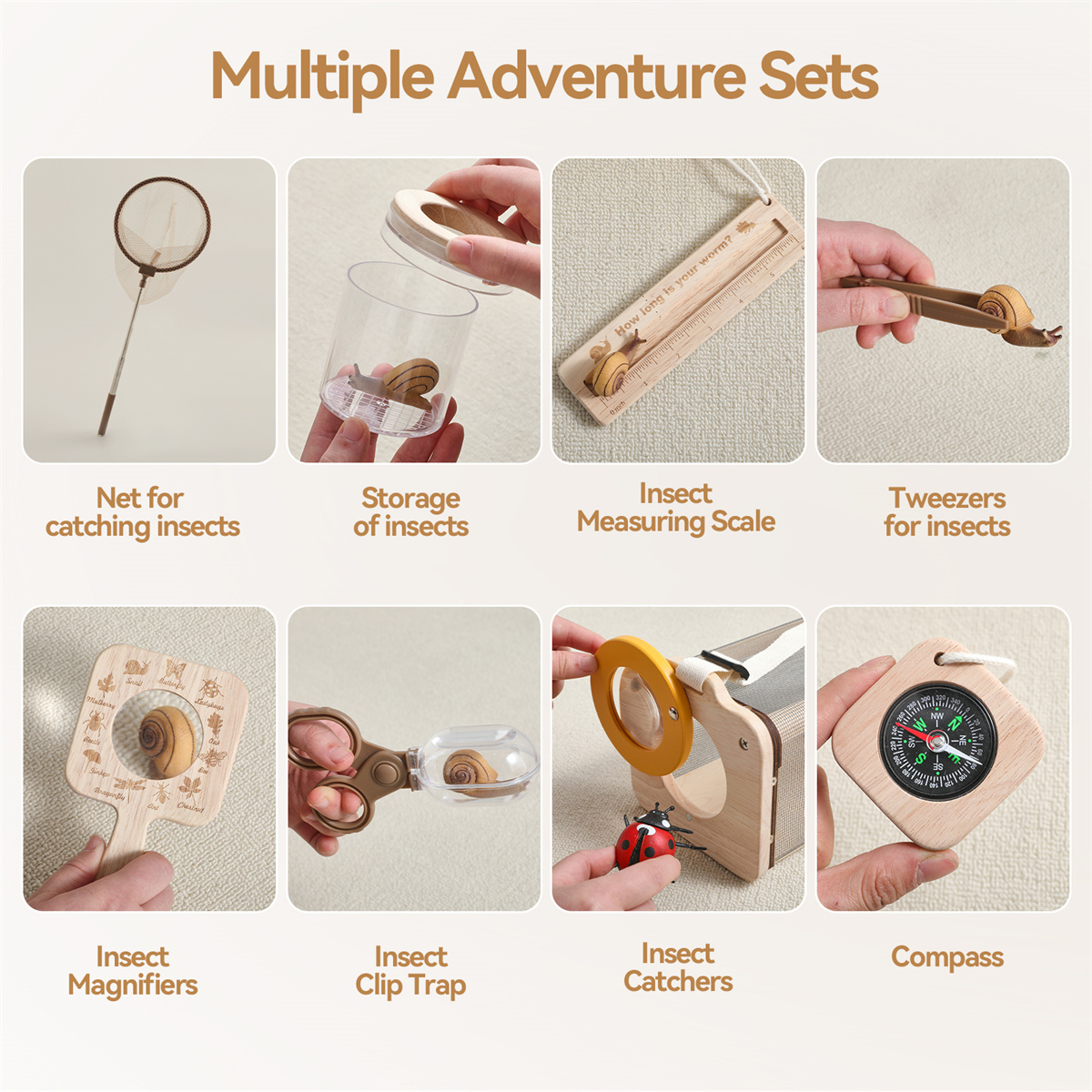 Wooden Bug Catching Kit Outdoor Adventure Toys Kids Montessori Toys Preschool Early Learning Educational Toys for Baby Toddlers