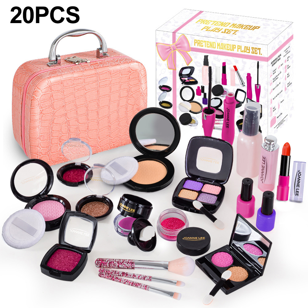 Hot Selling 20PCS Plastic Simulation Beauty Fashion Toys Little Girls Pretend Play Non-smeared Makeup Toy Set with Bag Non-Toxic