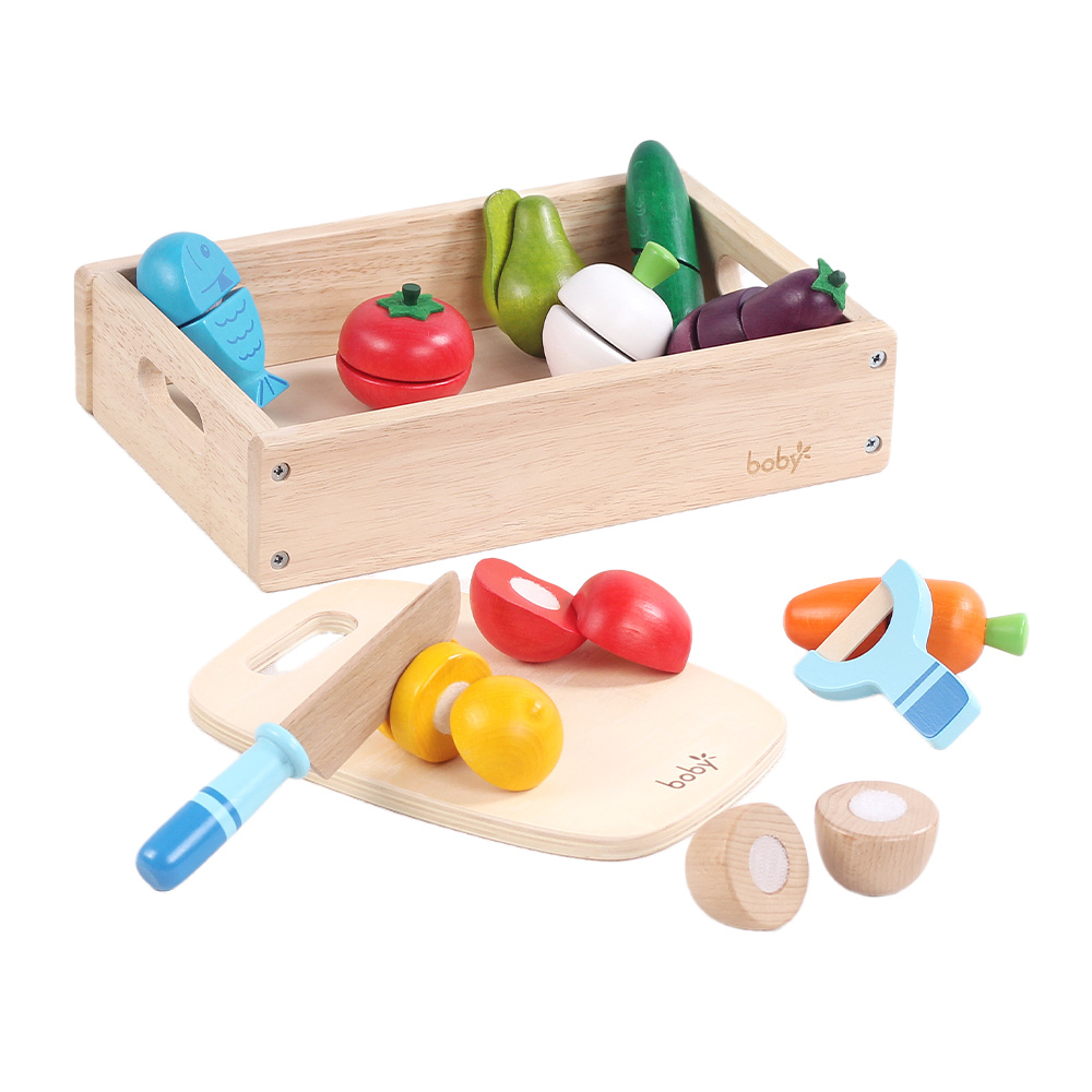Wooden Montessori Educational Toys for Kids 1-3 Years Sensory Food Cutting Pretend Play Set with in Stock