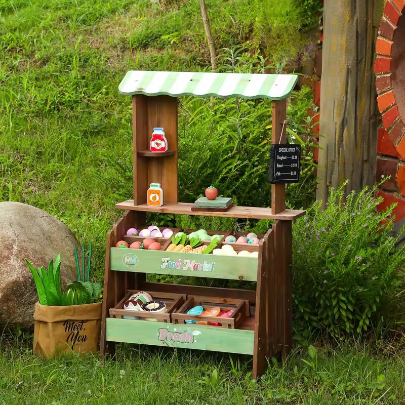 NEW Outdoor Wooden Kitchen Toys Set Vegetable Fruit Stall High-quality Cedar Wood Rain Sun Resistant Children's Pretend Play Toy