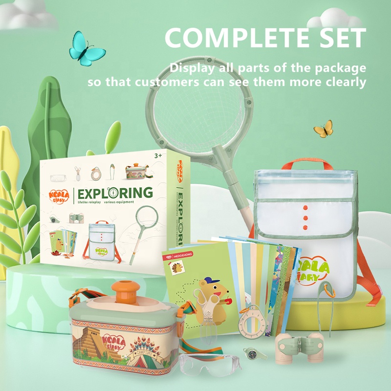 Kids Pretend Play Outdoor Adventure Explore Toy Insect Catching Observation Sketching Kits for Children Stem Toys with Backpack
