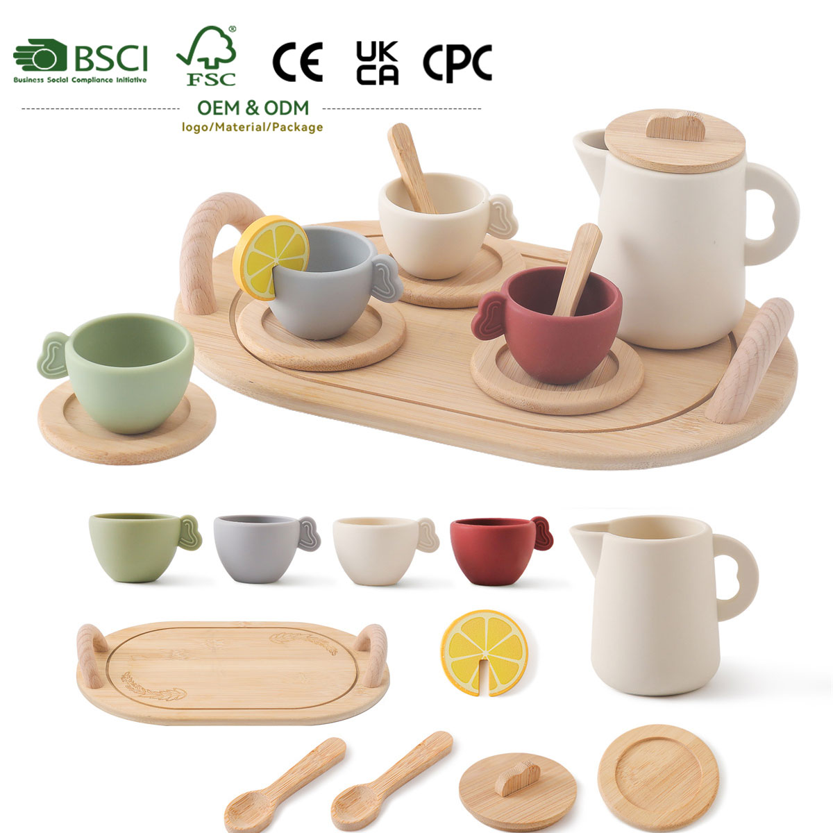 Wholesale Unisex Pretend Play Kitchen Toy Mini Wooden Afternoon Tea Set Educational Cooking Toy for Preschool Kids Made of Wood