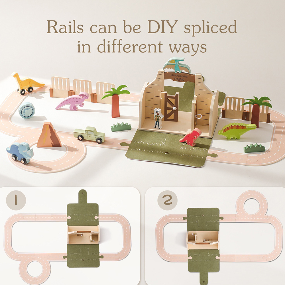 Unisex Role Play Woolen Multi-function Dinosaurs Theme Toy New Designed Pretend Play Set Felt House Barn Wooden Traffic Track