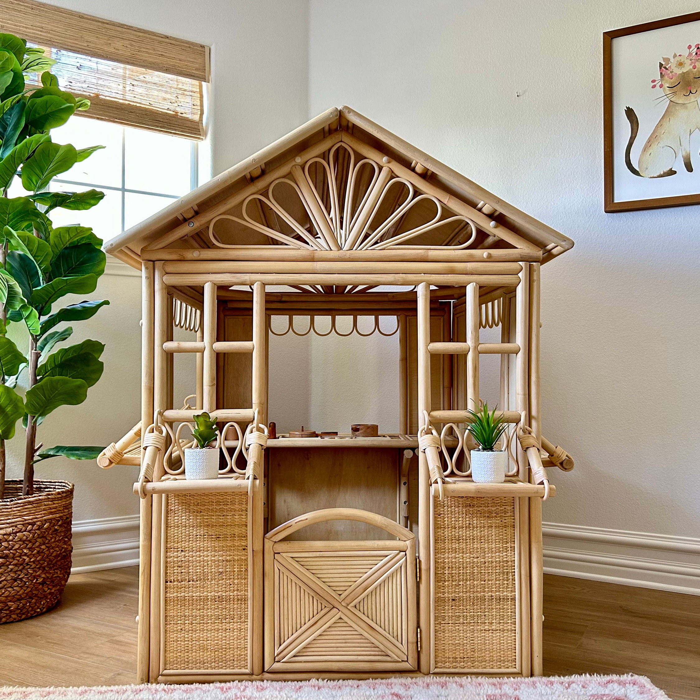 Rattan playhouse set for girls kitchen role play grocery store market stall pretend cafe shops