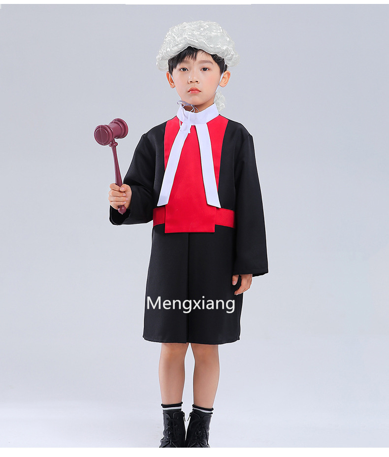 Kids Job Costume Role Play Toy Set Pretend for Toddlers Lawyer Suit Children Cosplay Career Outfit Judge's Robe with Wig Gavel
