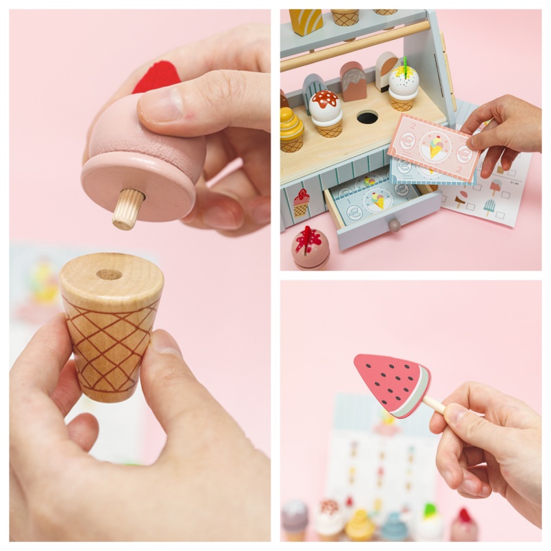Hot Selling Children's Wooden Pretend Play House Kitchen Girl Games Interactive Wooden Simulation Ice Cream Shop Kids Toy Set