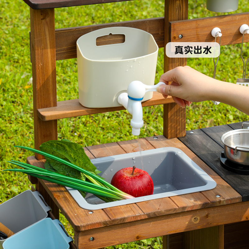 Outdoor Wooden Kitchen Pretend Play Toy Set Toys Unisex Preschool Play Set for Fun Outdoor Activities Kids Play Set
