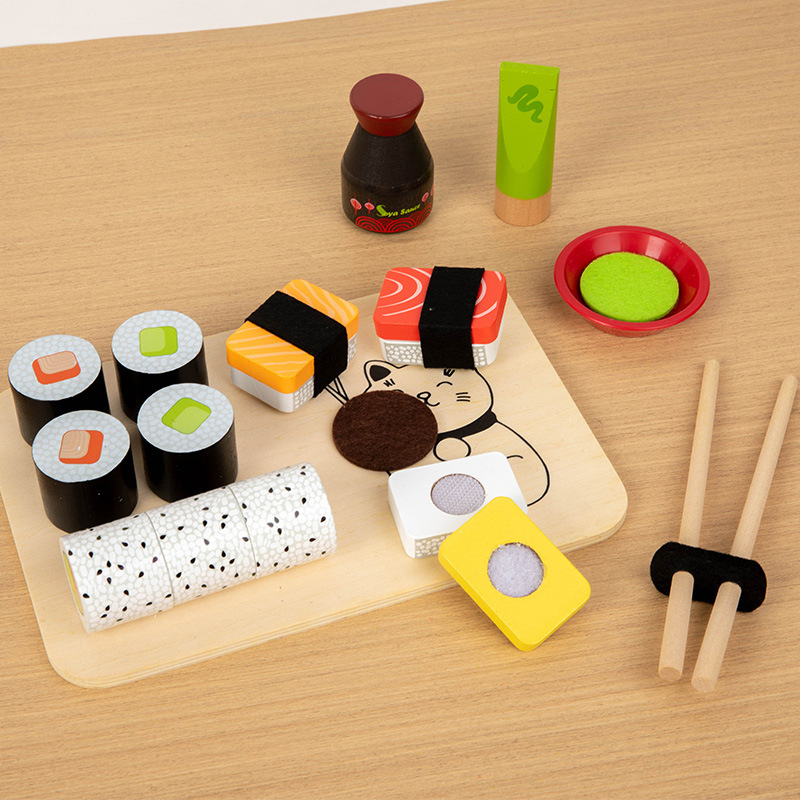 Children Role Play Toy Pretend Wooden Sushi Food Play Set Kids Early Education Wooden Kitchen Toy