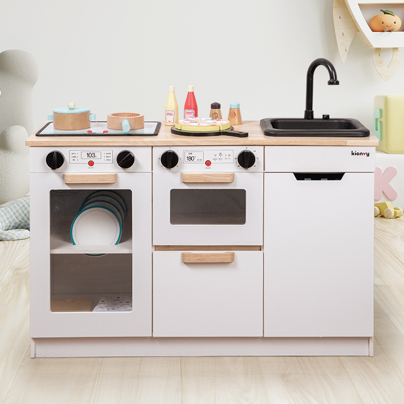 High-quality Mini Fridge Stove Cooking Pots Wooden Kitchen Toy Set for Kids Role Play Fun