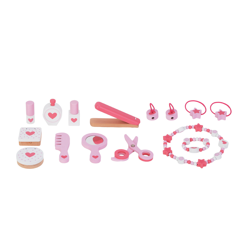 Girls Princess Makeup Pretend Play Wooden Vanity Dress-up Table Toys for Kids Role Play with Mirror
