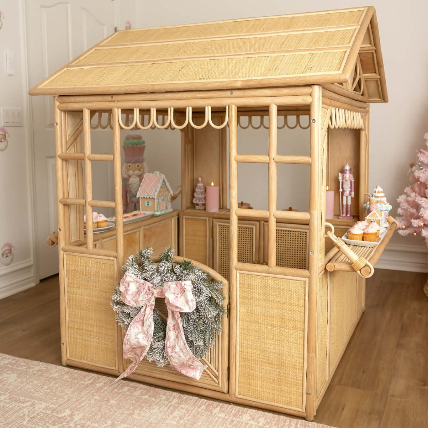 Rattan playhouse set for girls kitchen role play grocery store market stall pretend cafe shops