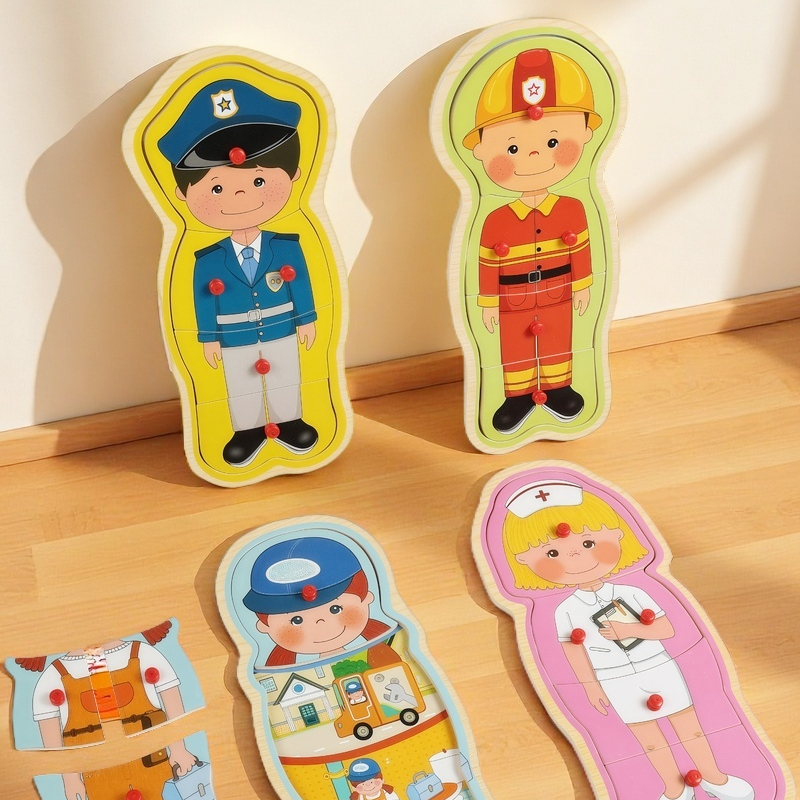 Custom Multilayer Jigsaw Puzzle Career Cognition Matching Board Games Sensory Learning Educational Toys for Kids Boys Girls