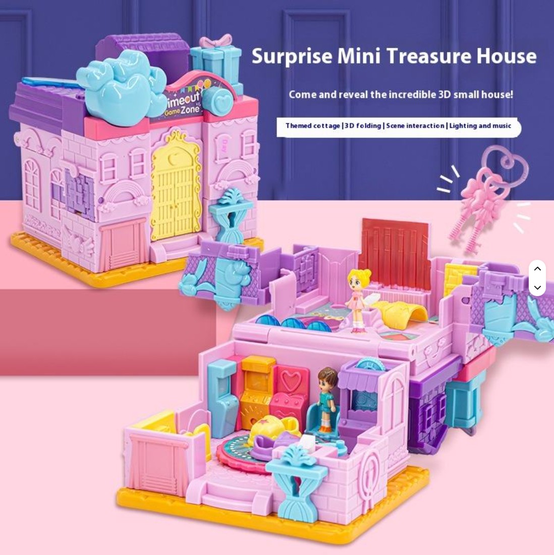 Yamataka Children's Building Block Set DIY Toys Pink Plastic 1:12 Scale Miniature Furniture Girl's Pretend Playhouse Candy House