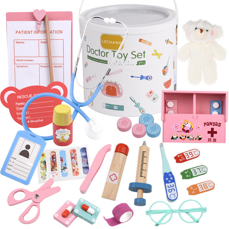 Unisex Small Doctor Wooden Doctor Play Set Suit Toy Kids Colour Box-Enclosed Wooden Doctor Set for Children