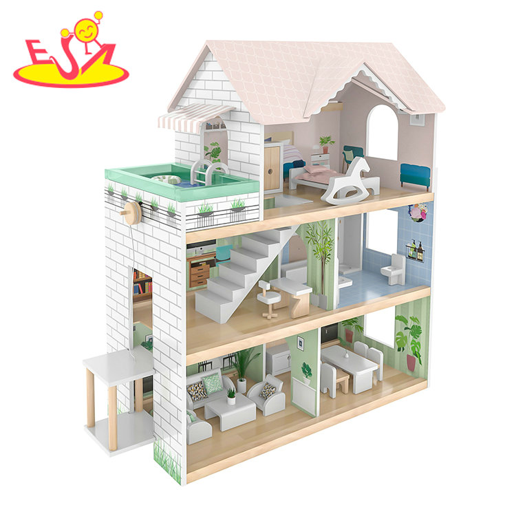 Pretend Role Play Educational Toy Villa Dollhouse with Elevator Dollhouse Play Set with Furnitures for Children W06A470